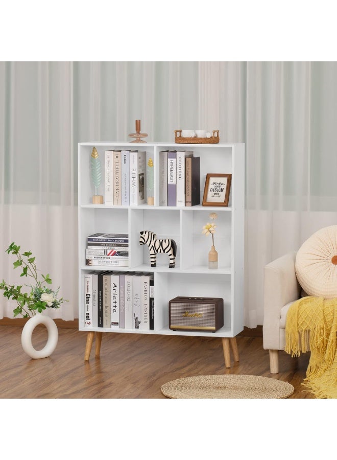 YAHARBO White Bookshelf,3 Tier Book Shelf with Legs, 7 Cube Minimalist Bookcase,Storage Organizer Shelves Display Bookcases for Bedroom,Living Room - Image 5
