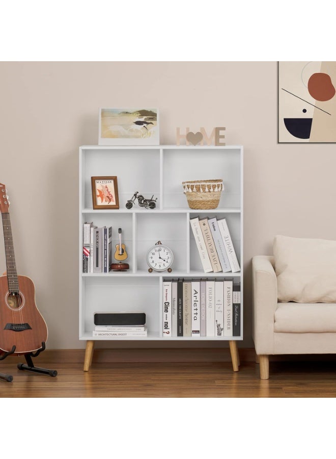 YAHARBO White Bookshelf,3 Tier Book Shelf with Legs, 7 Cube Minimalist Bookcase,Storage Organizer Shelves Display Bookcases for Bedroom,Living Room - Image 4