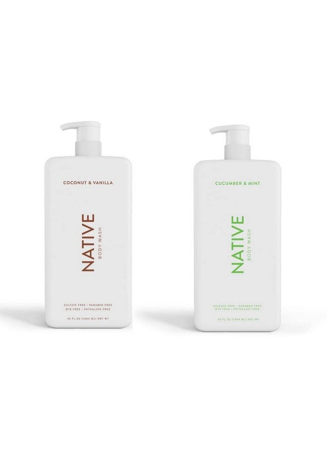 native Native Body Wash | Coconut & Vanilla, Cucumber & Mint - 36 oz bottle with pump - Pack of 2  - Image 1