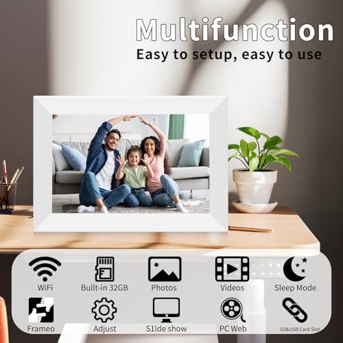 ybest Frameo 10.1" Digital Picture Frame White, Smart WiFi Digital Photo Frame with IPS Touch Screen, 1280x800 HD Display, 32GB Auto-Rotate Wall Mountable, SD/USB Slot, Instant Sharing via Frameo App - Image 3