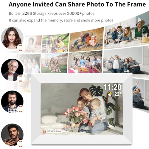 ybest Frameo 10.1" Digital Picture Frame White, Smart WiFi Digital Photo Frame with IPS Touch Screen, 1280x800 HD Display, 32GB Auto-Rotate Wall Mountable, SD/USB Slot, Instant Sharing via Frameo App - Image 2