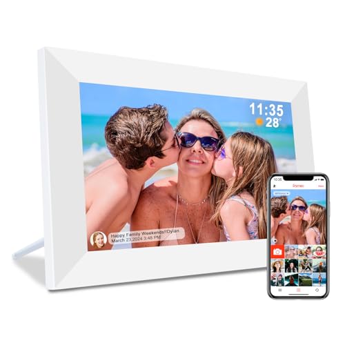 ybest Frameo 10.1" Digital Picture Frame White, Smart WiFi Digital Photo Frame with IPS Touch Screen, 1280x800 HD Display, 32GB Auto-Rotate Wall Mountable, SD/USB Slot, Instant Sharing via Frameo App - Image 1