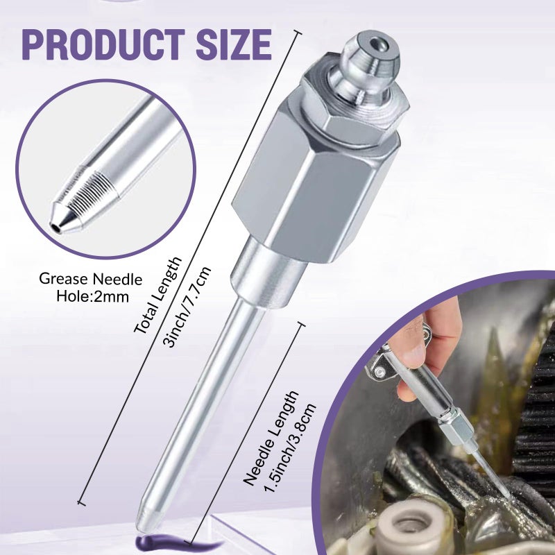 GATTLELIC Grease Gun Accessory Kit,includes Grease Needle Dispenser, 2pcs Grease Needle Nozzles, 90 Degree Grease Coupler Adapter with Sleeves, Grease Gun Coupler, 12 Inch Grease-Gun-Hose, Zerk Fitting Cleaner - Image 3
