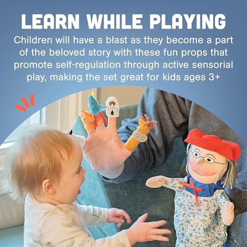 Constructive Playthings Plush "Old Lady" Doll and Animal Finger Puppet Props Set for "There Was An Old Lady Who Live Swallowed a Fly" Children's Book, For Kids Ages 3+ - Image 4