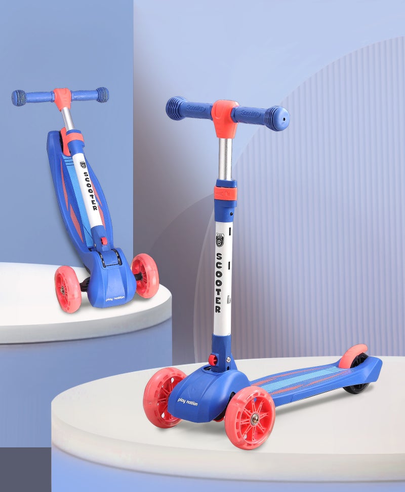 PlayNation Play Nation Premium Blaze Storm Foldable Kids Skate Scooter With Wide Standing Deck, 3-level Adjustable Handlebar, Foldable Design, Puncture-proof Wheels, 3 Years+, 56 x 24.5 x 70 cm - Blue - Image 1