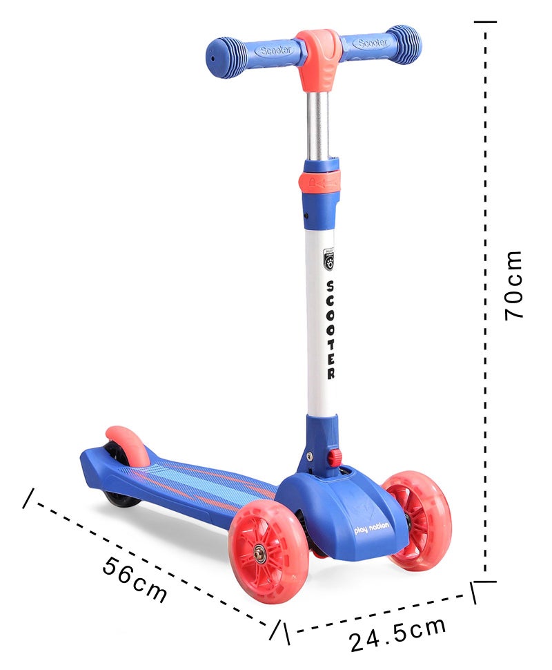 PlayNation Play Nation Premium Blaze Storm Foldable Kids Skate Scooter With Wide Standing Deck, 3-level Adjustable Handlebar, Foldable Design, Puncture-proof Wheels, 3 Years+, 56 x 24.5 x 70 cm - Blue - Image 3