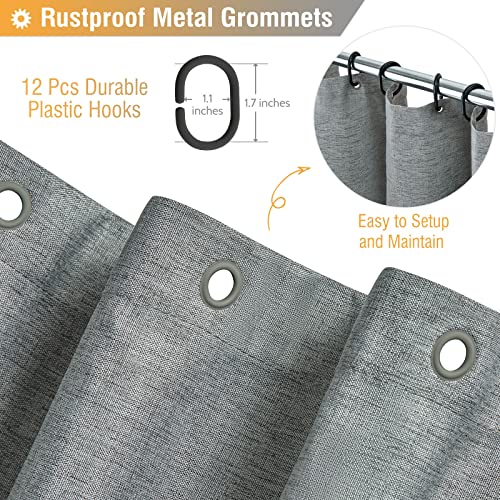BTTN Long Grey Fabric Shower Curtain, 230GSM Linen Textured Heavy Duty Cloth Shower Curtain Set with Hooks, Waterproof Neutral Weighted Luxury Decorative Shower Curtains for Bathroom(Gray, W72xH78) - Image 4