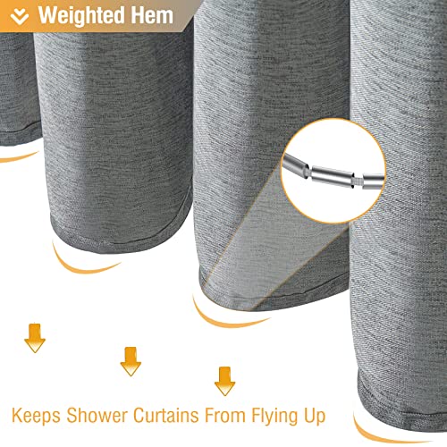 BTTN Long Grey Fabric Shower Curtain, 230GSM Linen Textured Heavy Duty Cloth Shower Curtain Set with Hooks, Waterproof Neutral Weighted Luxury Decorative Shower Curtains for Bathroom(Gray, W72xH78) - Image 5