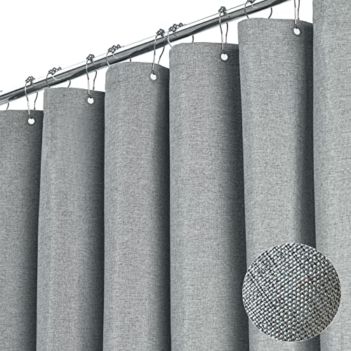 BTTN Long Grey Fabric Shower Curtain, 230GSM Linen Textured Heavy Duty Cloth Shower Curtain Set with Hooks, Waterproof Neutral Weighted Luxury Decorative Shower Curtains for Bathroom(Gray, W72xH78) - Image 1