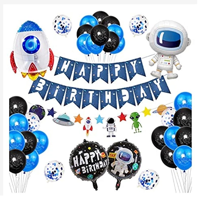 مانجو JMD رائد فضاء الفضاء الخارجي حزب بالونات الكون موضوع اللوازم عيد ميلاد سعيد راية الفضاء زينة عيد ميلاد - Image 1