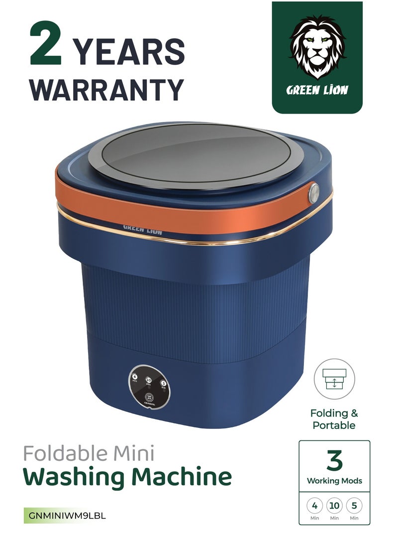 GREEN LION - Foldable Mini Washing Machine 9L / Compact Size / Low Noise Wash / Easy to Use /Drain Function/ Portable Washing Machine - Blue - Image 1