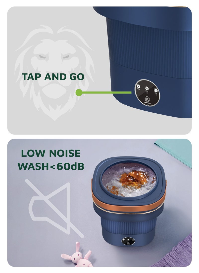 GREEN LION - Foldable Mini Washing Machine 9L / Compact Size / Low Noise Wash / Easy to Use /Drain Function/ Portable Washing Machine - Blue - Image 1