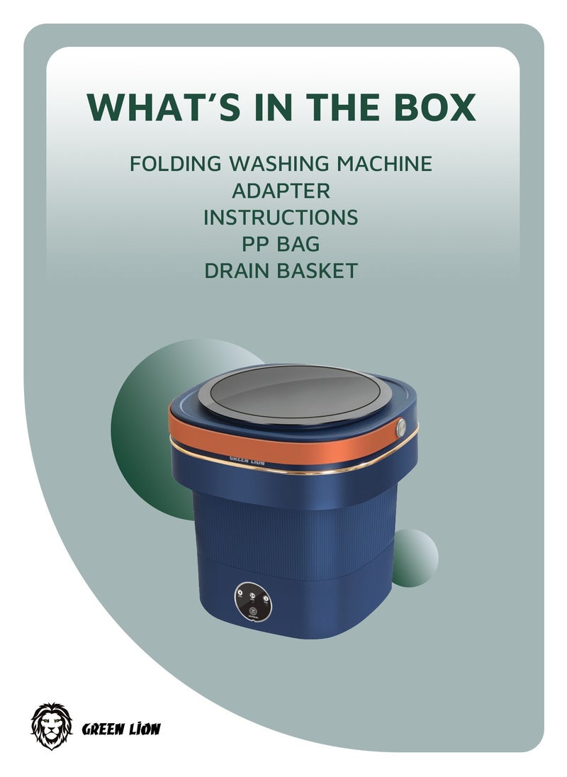 GREEN LION - Foldable Mini Washing Machine 9L / Compact Size / Low Noise Wash / Easy to Use /Drain Function/ Portable Washing Machine - Blue - Image 1