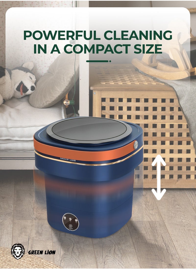 GREEN LION - Foldable Mini Washing Machine 9L / Compact Size / Low Noise Wash / Easy to Use /Drain Function/ Portable Washing Machine - Blue - Image 1