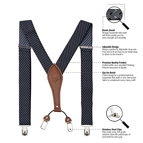 Peluche Eloquent Striped Blue 4 Clips Suspender (3.5cm width) - Image 3