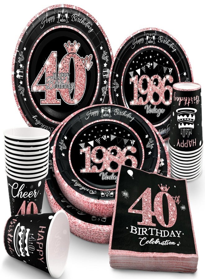 algpty 40th Birthday Decorations Rose Gold, Service for 30, Vintage 40th Birthday Party Supplies Includes Rose Gold 1986 Plates, Napkins,Cups, Plates and Napkins for Women - Image 1