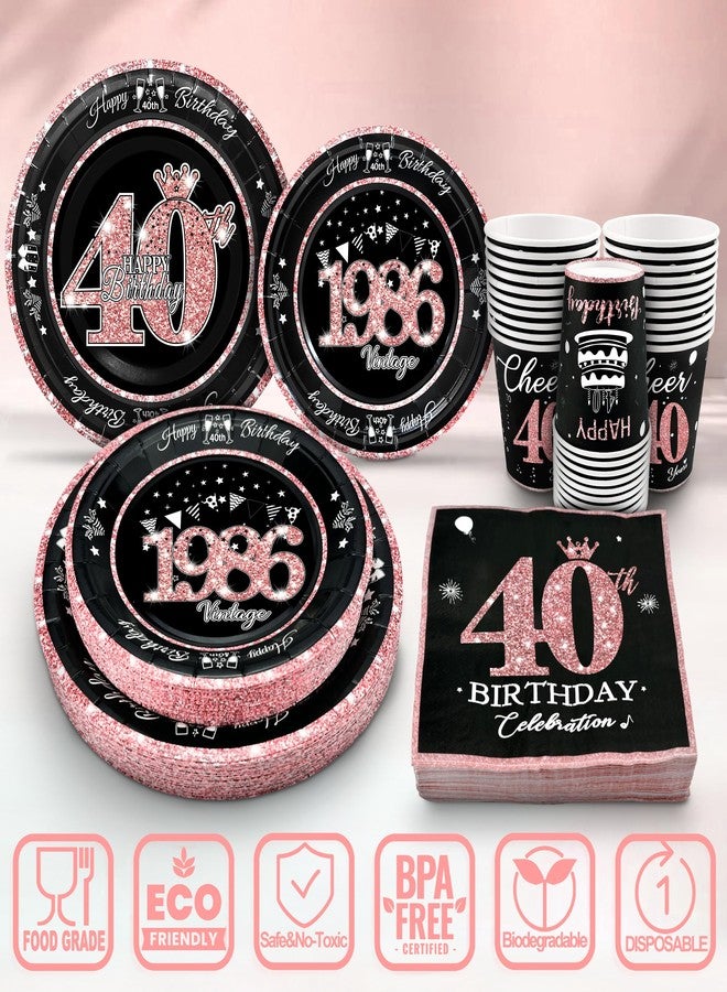 algpty 40th Birthday Decorations Rose Gold, Service for 30, Vintage 40th Birthday Party Supplies Includes Rose Gold 1986 Plates, Napkins,Cups, Plates and Napkins for Women - Image 3
