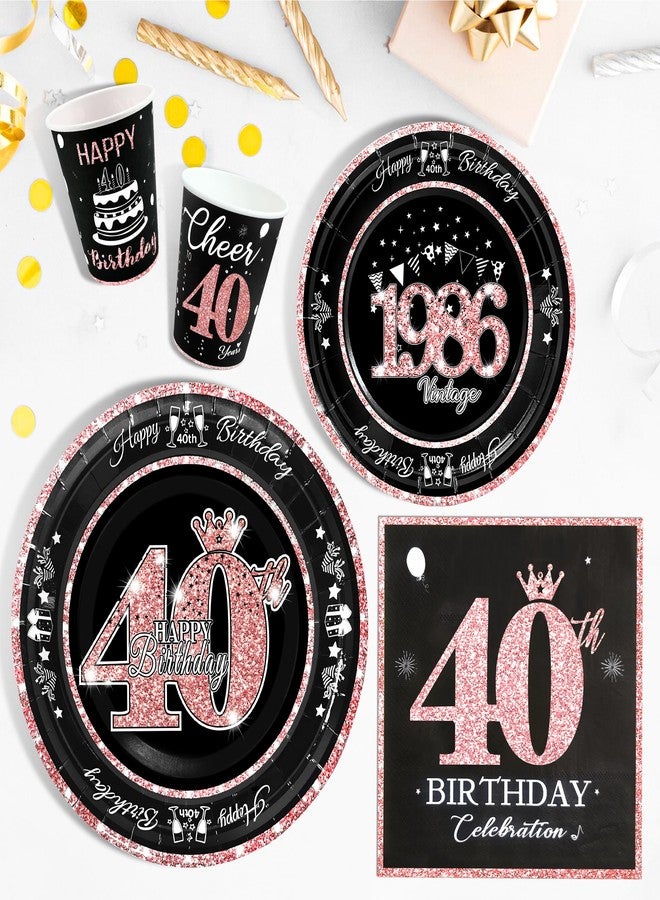 algpty 40th Birthday Decorations Rose Gold, Service for 30, Vintage 40th Birthday Party Supplies Includes Rose Gold 1986 Plates, Napkins,Cups, Plates and Napkins for Women - Image 5