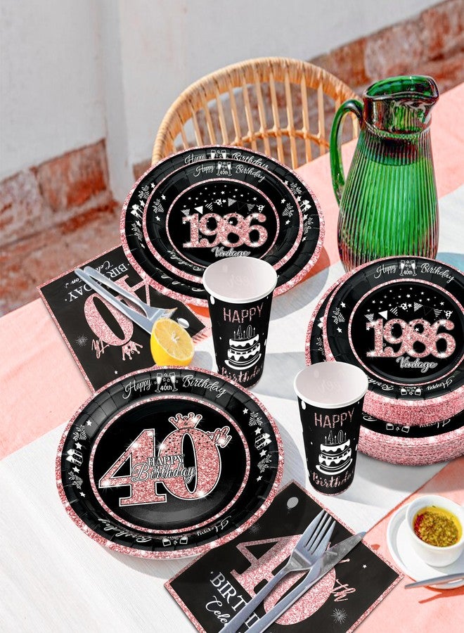 algpty 40th Birthday Decorations Rose Gold, Service for 30, Vintage 40th Birthday Party Supplies Includes Rose Gold 1986 Plates, Napkins,Cups, Plates and Napkins for Women - Image 4