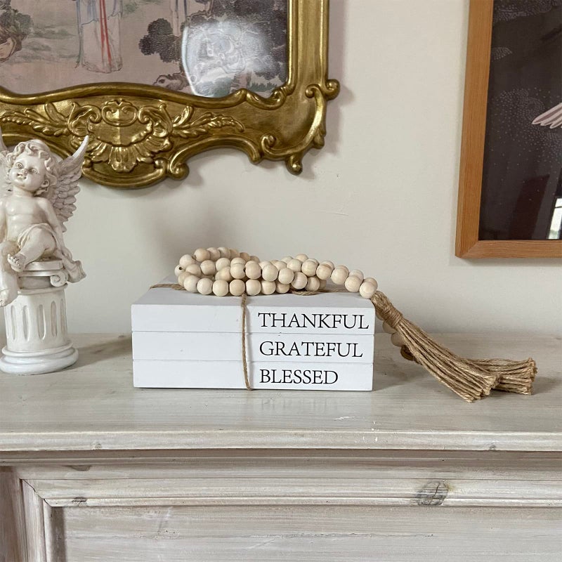 OMISHE Decorative Books for Home Decor, White Faux Books for Decoration, Rustic Farmhouse Stacked Display Books (Thankful Grateful Blessed) - Image 4