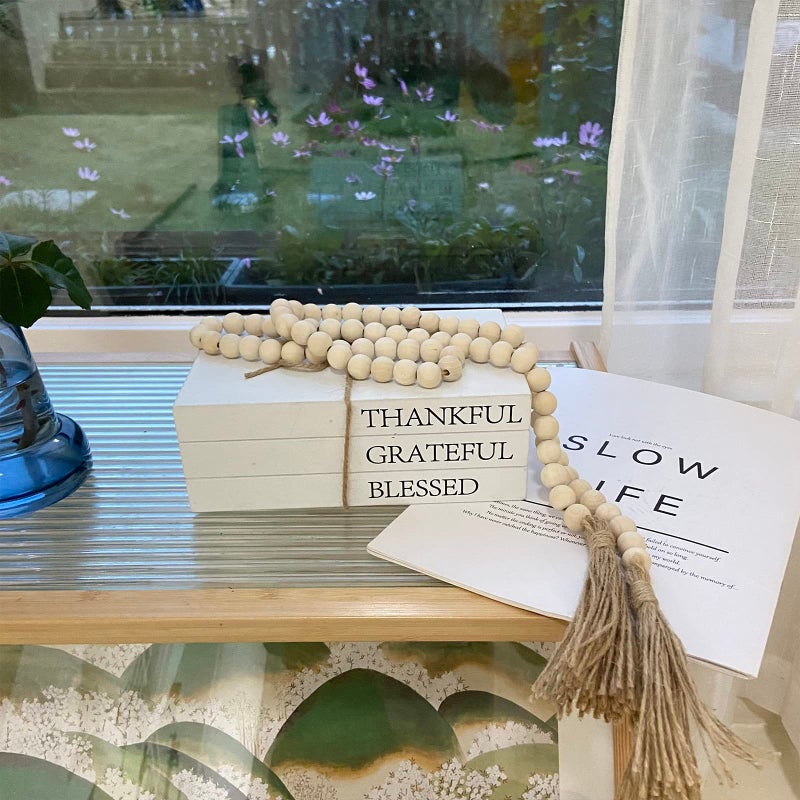 OMISHE Decorative Books for Home Decor, White Faux Books for Decoration, Rustic Farmhouse Stacked Display Books (Thankful Grateful Blessed) - Image 2