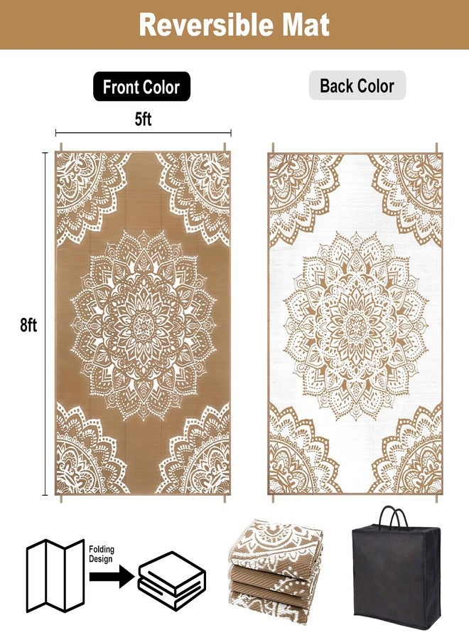 Yamaziot Waterproof Outdoor Rug 5x8 ft, Reversible Plastic Straw Rug for Patio Clearance, Camping, RV Mat, Large Outside Rug Carpet for Porch, Deck, Backyard, Balcony, Picnic (Brown) - Image 2