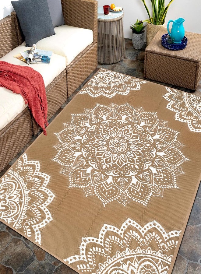 Yamaziot Waterproof Outdoor Rug 5x8 ft, Reversible Plastic Straw Rug for Patio Clearance, Camping, RV Mat, Large Outside Rug Carpet for Porch, Deck, Backyard, Balcony, Picnic (Brown) - Image 1