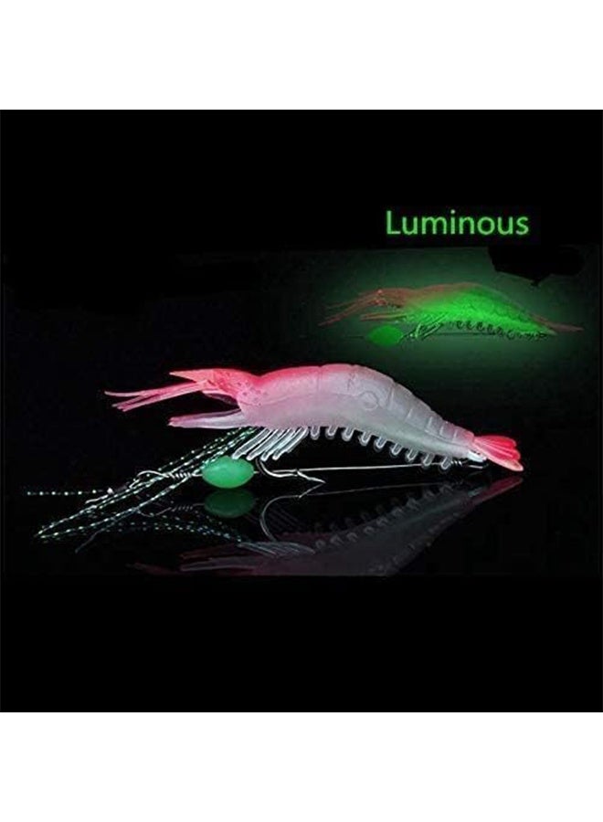 واي جيه مجموعة طُعم صيد مكونة من 5 قطع، حشرات ناعمة مضيئة على شكل روبيان، مجموعة طُعم روبيان بخطافات حادة، عدة صيد للسمك في المياه العذبة والمالحة مثل الباس والتراوت والقرموط - Image 2