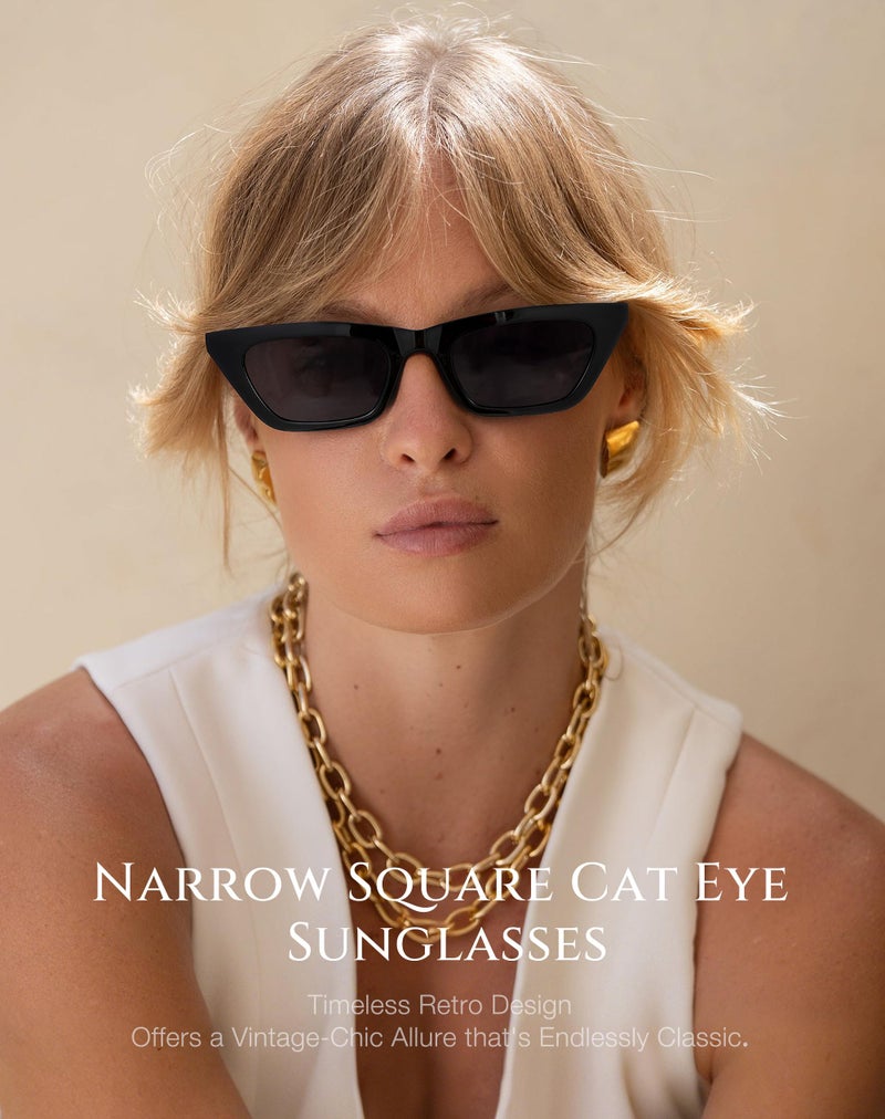 Fozono Narrow Square Cat Eye Sunglasses for Women | Retro Vintage-Chic UV400 Protection Driving shades, Petite-Friendly for Beach, Vacations & Daily Wear - Image 2
