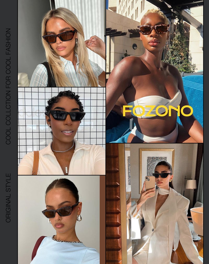 Fozono Narrow Square Cat Eye Sunglasses for Women | Retro Vintage-Chic UV400 Protection Driving shades, Petite-Friendly for Beach, Vacations & Daily Wear - Image 3