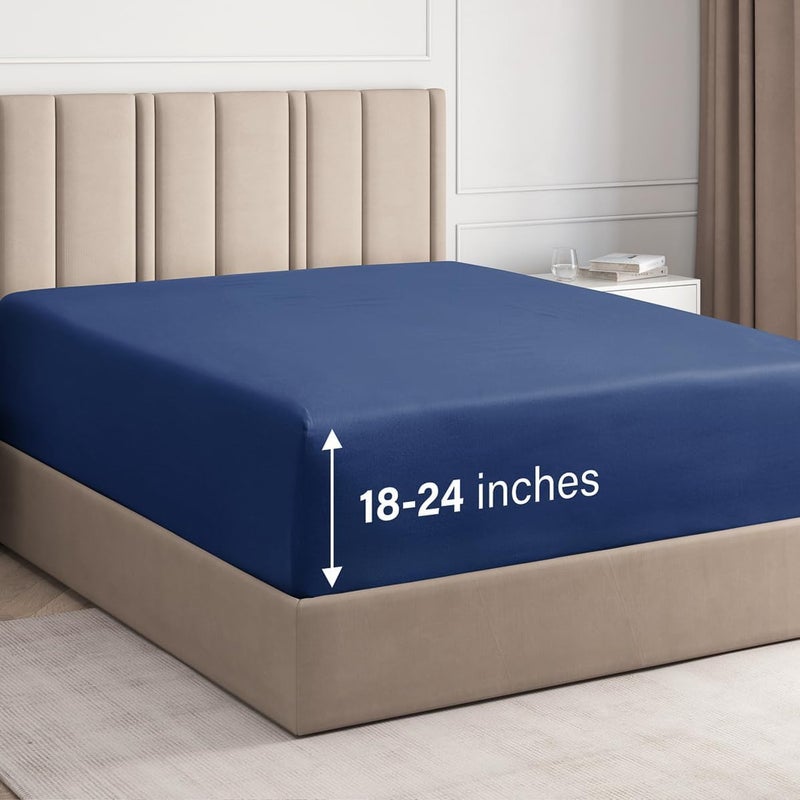 CGK Unlimited Extra Deep Full Fitted Sheet  Hotel Luxury Single Fitted Sheet Only  Easily Fits 18 inch to 24 inch Mattress  Ultra Soft Wrinkle  Fade Free wExtra Deep Pockets  Breathable  Comfy  Navy Blue