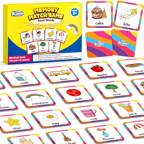 Aizweb First Words Match GameMemory Game52 Pcs Toddler Baby Flash CardsEducational Toys for Pre K Preschool Kindergarten Learning ActivitiesSpeech Therapy Materials Classroom Must Haves - Image 1