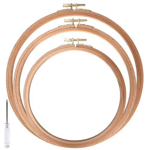 Caydo 3 Pieces Beech Wood Embroidery Hoops Set 7 Inch to 9 Inch Round Embroidery Hoop Cross Stitch Hoop Rings for Embroidery Sewing and Home Ornaments - Image 1