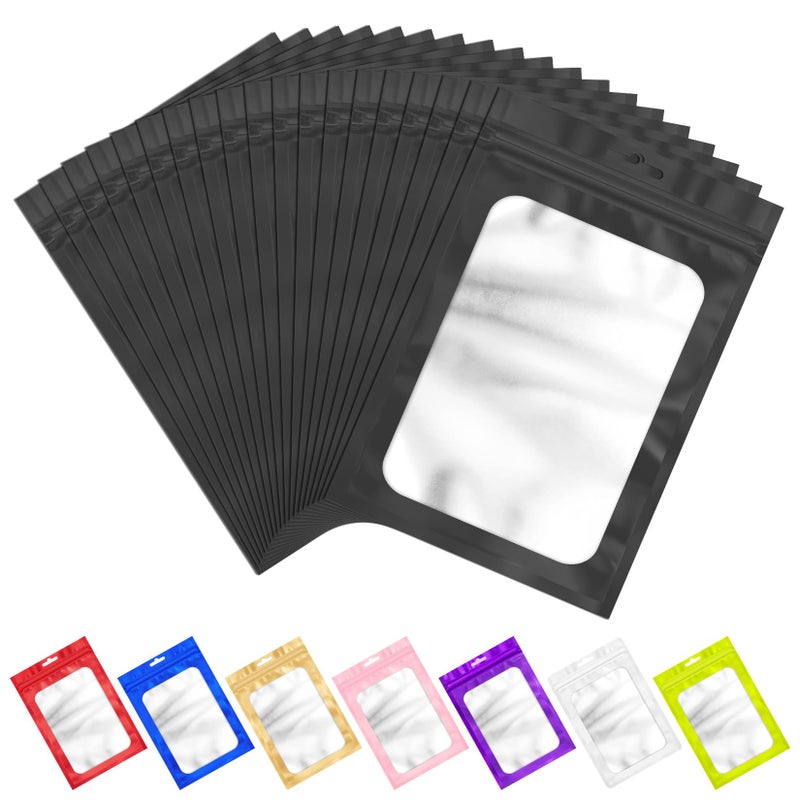 ANZNKU 100 Pack Smell Proof Bags, Resealable Packaging Mylar Bags, Heat Seal Bags with Frosted Clear Window, Sealed Foil Pouch Smell Proof Zipper Bag for Food Storage (Black, 4.13 x 5.91 Inches) - Image 1