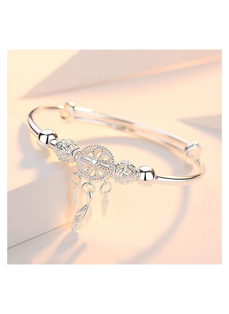 SYOSI - Silver Dream Catcher Tassel Feather Charm Bracelet Bangle Adjustable Mother's Day Jewelry Gift Birthday C hristmas Gifts for Women Mom Wife Girls - Image 1