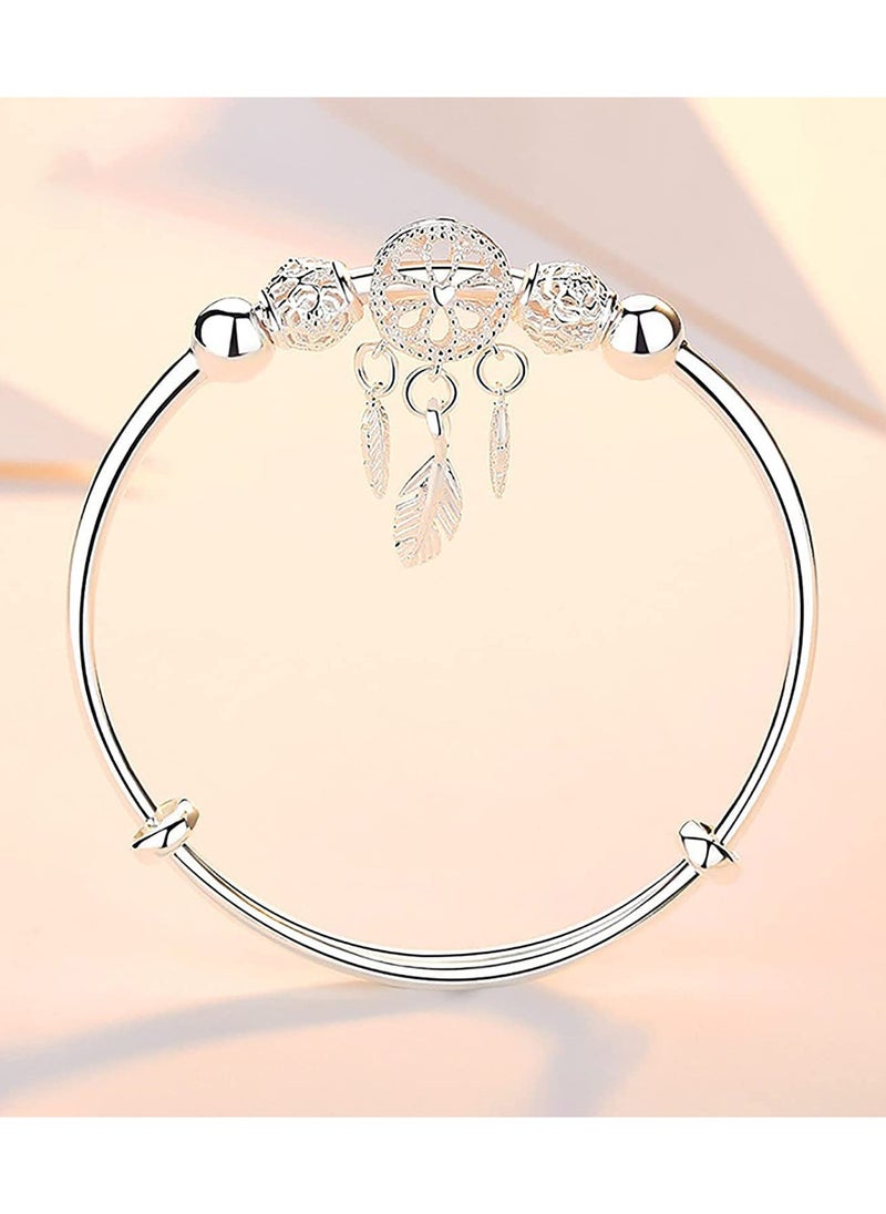 SYOSI - Silver Dream Catcher Tassel Feather Charm Bracelet Bangle Adjustable Mother's Day Jewelry Gift Birthday C hristmas Gifts for Women Mom Wife Girls - Image 1