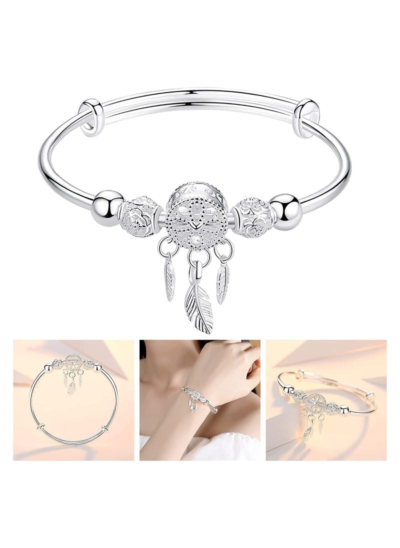 SYOSI - Silver Dream Catcher Tassel Feather Charm Bracelet Bangle Adjustable Mother's Day Jewelry Gift Birthday C hristmas Gifts for Women Mom Wife Girls - Image 1