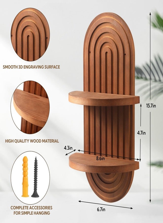 VZZNN 4 Pack Boho Wall Decorative Wall Shelf - Solid Wood Water Ripple Floating Shelves for Bedroom Indoor Decoration Holding Planter Ornaments, 15.6 x 8.66 Inch (Walnut) - Image 2