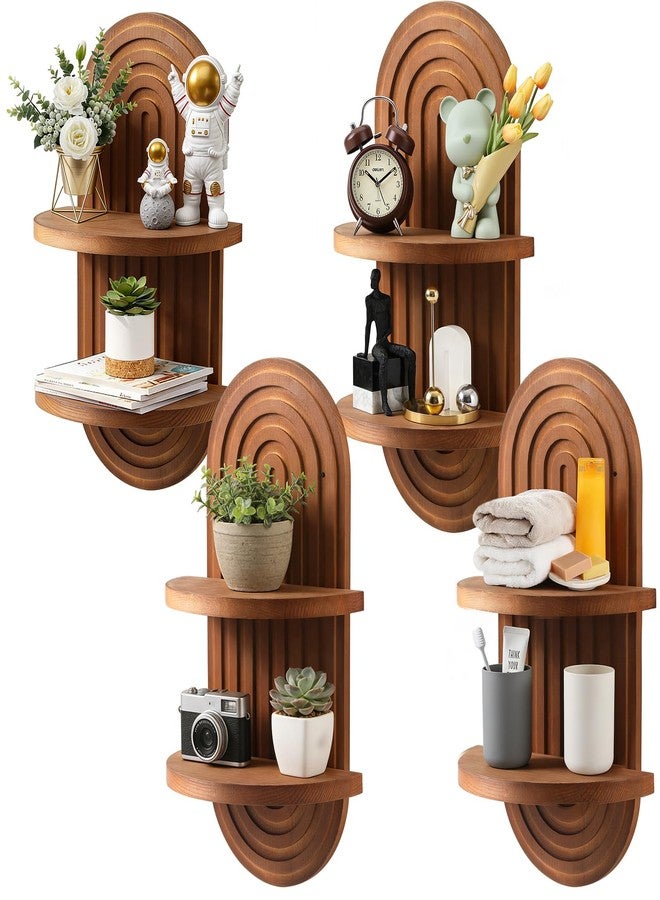 VZZNN 4 Pack Boho Wall Decorative Wall Shelf - Solid Wood Water Ripple Floating Shelves for Bedroom Indoor Decoration Holding Planter Ornaments, 15.6 x 8.66 Inch (Walnut) - Image 1