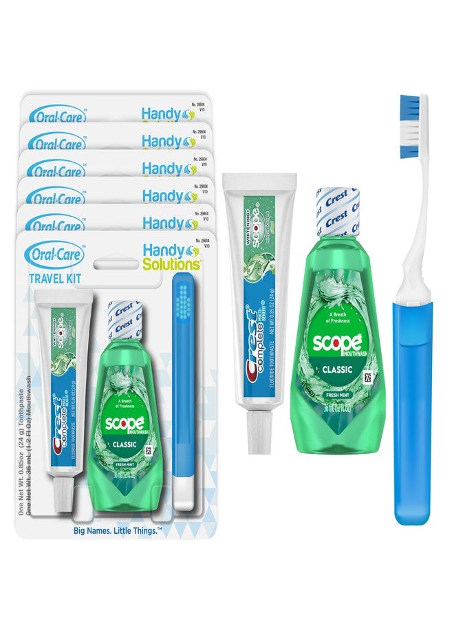 Handy Solutions Oral Care 3-Piece Travel Size Set w/Mouthwash, Toothpaste, & Folding Toothbrush (Pack of 6), TSA Approved - Image 1