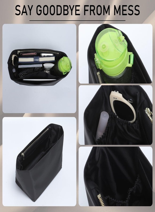 Doxo Nylon Purse Organizer Insert for Longchamp Le Pliage Tote Handbag, Large Long champ Organizer with 8 Compartments & Zipper Pocket & Bottle Holder, Lightweight Water-Resistant Bag insert (L,Black) - Image 5