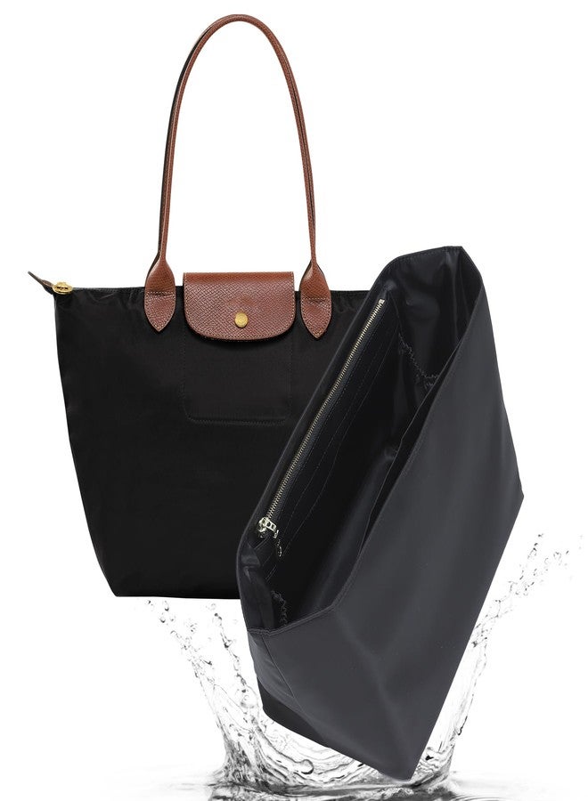 Doxo Nylon Purse Organizer Insert for Longchamp Le Pliage Tote Handbag, Large Long champ Organizer with 8 Compartments & Zipper Pocket & Bottle Holder, Lightweight Water-Resistant Bag insert (L,Black) - Image 1