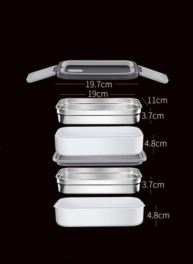 فوغماكس صندوق الغداء المصنوع من الفولاذ المقاوم للصدأ -الحاويات متعددة الوظائف بصندوق البينتو العازل للماء مع حجيرتين ومجموعة أدوات المائدة للأطفال والبالغين -حاوية الغداء المقاومة للتسرب مع كيس عازل للنايلون -(رمادي) - Image 5