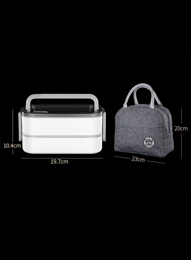 فوغماكس صندوق الغداء المصنوع من الفولاذ المقاوم للصدأ -الحاويات متعددة الوظائف بصندوق البينتو العازل للماء مع حجيرتين ومجموعة أدوات المائدة للأطفال والبالغين -حاوية الغداء المقاومة للتسرب مع كيس عازل للنايلون -(رمادي) - Image 2