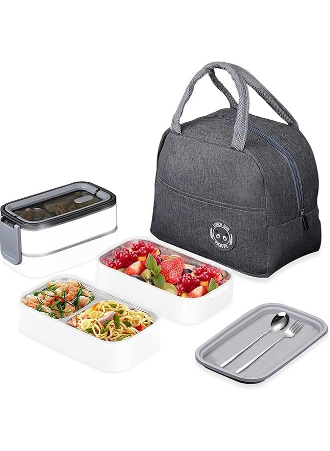 فوغماكس صندوق الغداء المصنوع من الفولاذ المقاوم للصدأ -الحاويات متعددة الوظائف بصندوق البينتو العازل للماء مع حجيرتين ومجموعة أدوات المائدة للأطفال والبالغين -حاوية الغداء المقاومة للتسرب مع كيس عازل للنايلون -(رمادي) - Image 1