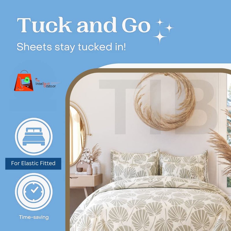 TIB Glace Cotton Elastic Fitted Bedsheets King Size | Bedsheet for Double Bed with 2 Pillow Covers (72” x 78” or 182 x 198 cm) Cream-Leaves - Image 4