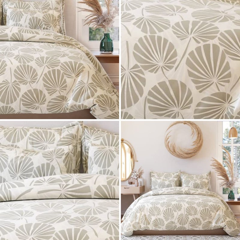 TIB Glace Cotton Elastic Fitted Bedsheets King Size | Bedsheet for Double Bed with 2 Pillow Covers (72” x 78” or 182 x 198 cm) Cream-Leaves - Image 2