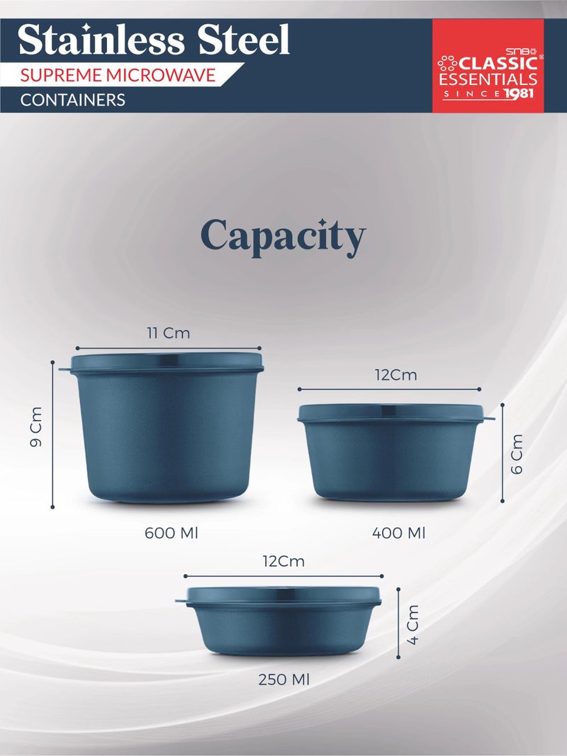 CLASSIC ESSENTIALS Stainless Steel Microwave Safe Containers with Lids Insulated Lunch Box, 3 Containers Lunch Box (1250 ml) - Image 5