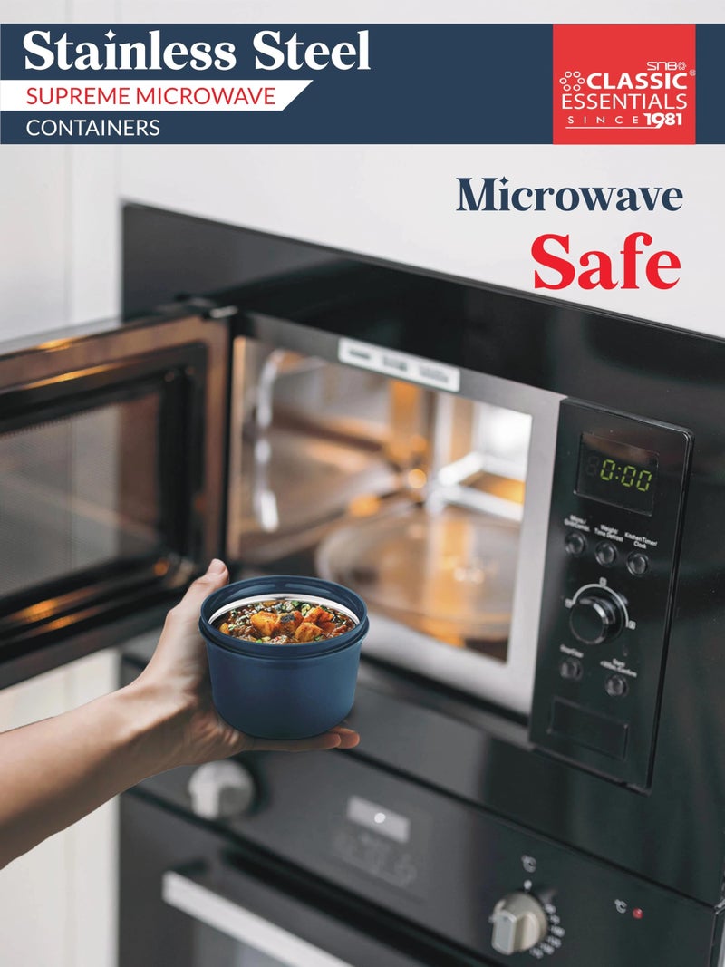 CLASSIC ESSENTIALS Stainless Steel Microwave Safe Containers with Lids Insulated Lunch Box, 3 Containers Lunch Box (1250 ml) - Image 2