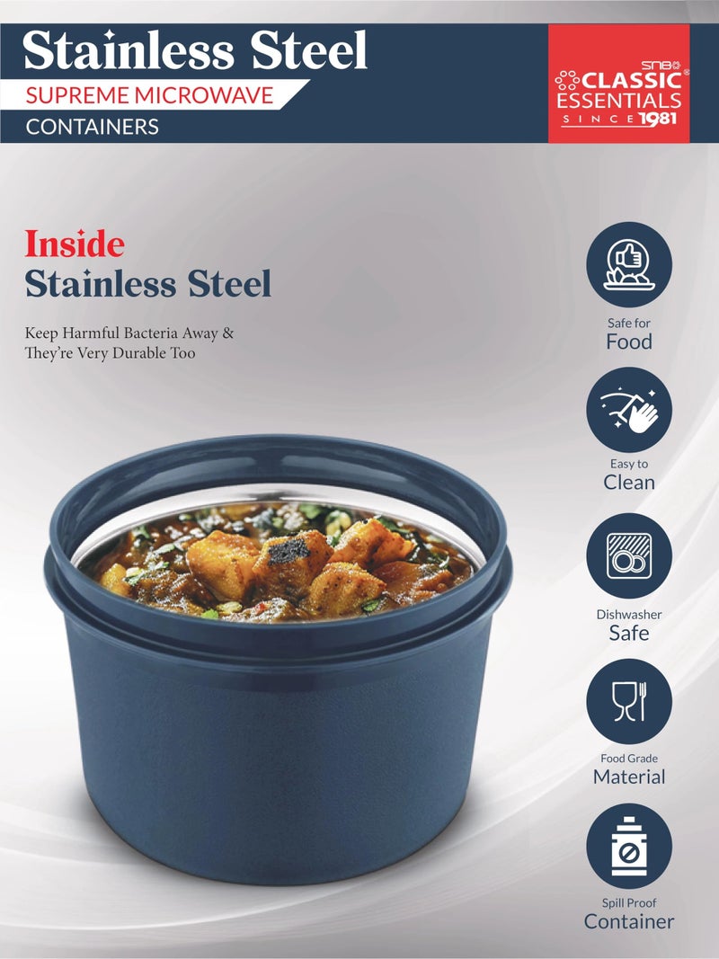 CLASSIC ESSENTIALS Stainless Steel Microwave Safe Containers with Lids Insulated Lunch Box, 3 Containers Lunch Box (1250 ml) - Image 4